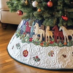 Colorful Horses Above White Swirls Christmas Tree Skirt - Made to Order TREEK101