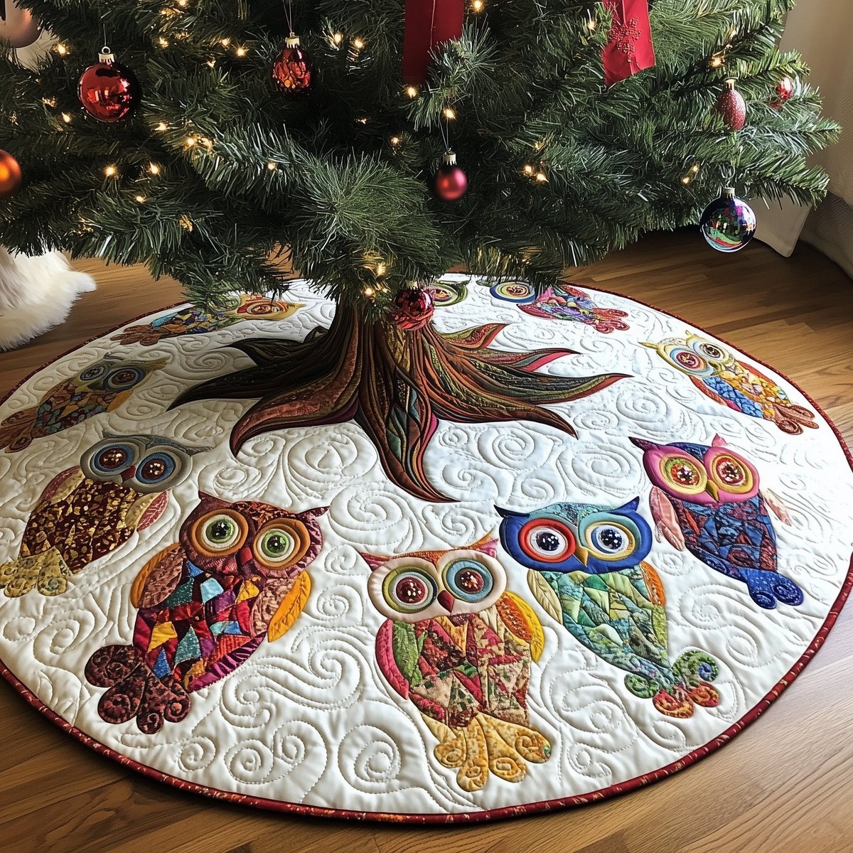 Jewel Toned Owls Around the Tree Christmas Tree Skirt - Made to Order TREEK101