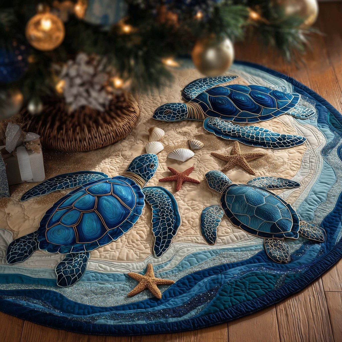 Turtles with Starfish on the Sand Christmas Tree Skirt - Made to Order TREEK101