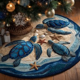 Turtles with Starfish on the Sand Christmas Tree Skirt - Made to Order TREEK101