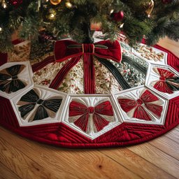 Red and White Ribbon Bows Christmas Tree Skirt - Made to Order TREEK101