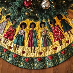 Women in Gowns with Heart Border Christmas Tree Skirt - Made to Order TREEK101