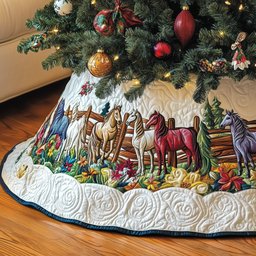 Horses in a Field of Flowers Christmas Tree Skirt - Made to Order TREEK101