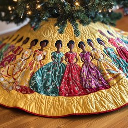 Women in Gowns on Amber Quilt Christmas Tree Skirt - Made to Order TREEK101