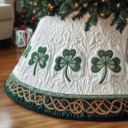 Green Shamrocks on White with Celtic Band Christmas Tree Skirt - Made to Order TREEK101