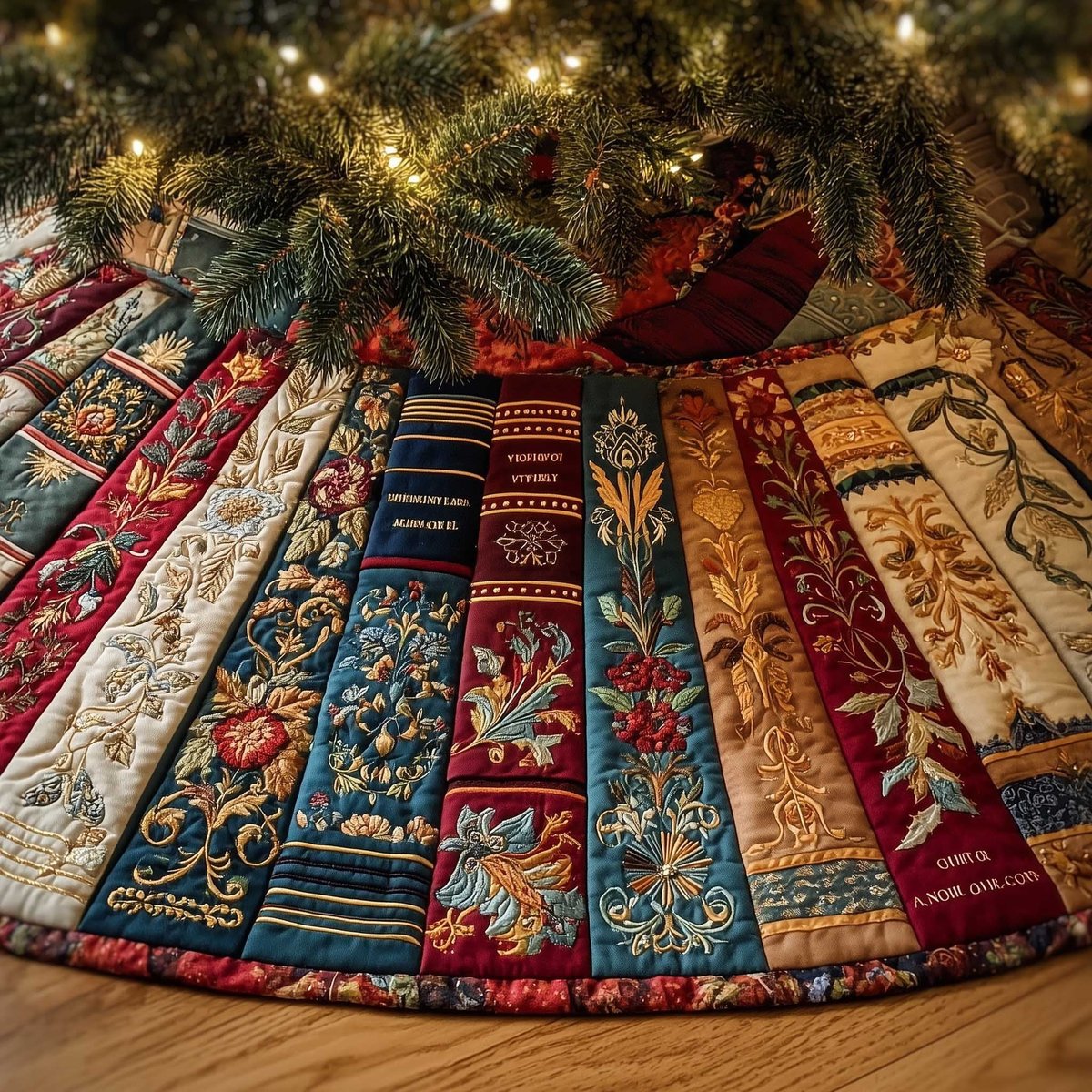 Ornate Striped Tapestry Panels Christmas Tree Skirt - Made to Order TREEK101