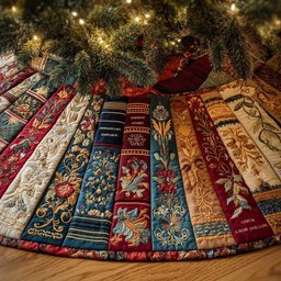 Ornate Striped Tapestry Panels Christmas Tree Skirt - Made to Order TREEK101