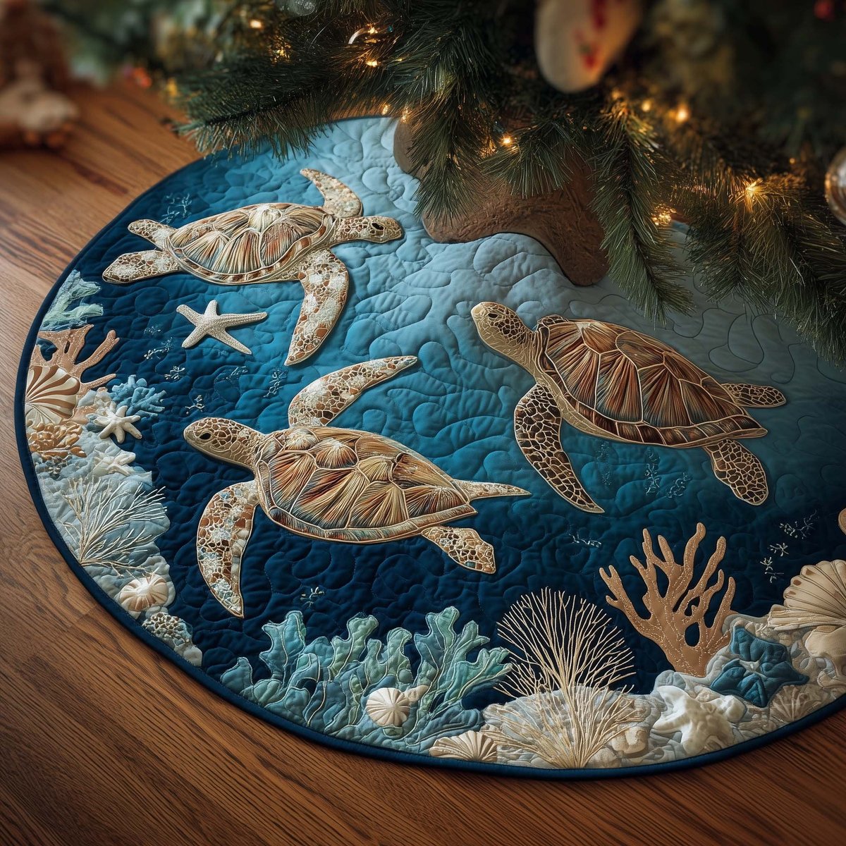 Sea Turtles Over the Coral Reef Christmas Tree Skirt - Made to Order TREEK101