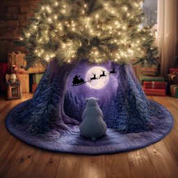 Polar Bear Under the Purple Moon Christmas Tree Skirt - Made to Order TREEK101