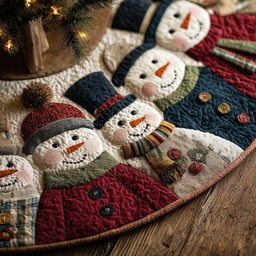 Snowmen in Red and Blue Hats Christmas Tree Skirt - Made to Order TREEK101