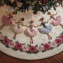 Ballerinas in Pink Tutus with Roses Christmas Tree Skirt - Made to Order TREEK101