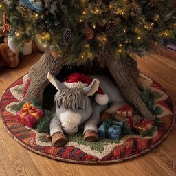 Grey Donkey with Gifts Christmas Tree Skirt - Made to Order TREEK101