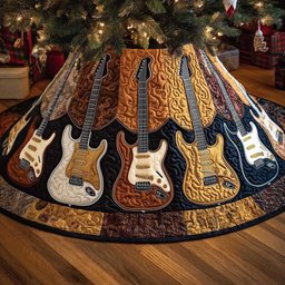 Guitars on Orange and Navy Panels Christmas Tree Skirt - Made to Order TREEK101