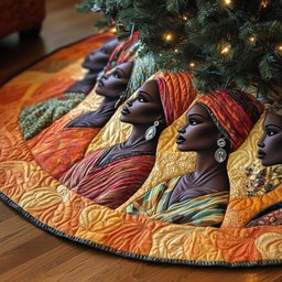 Women in Headwraps on Orange Christmas Tree Skirt - Made to Order TREEK101
