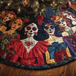 Catrinas in Red Dresses Christmas Tree Skirt - Made to Order TREEK101