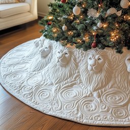 White Lions on Ivory Swirl Quilting Christmas Tree Skirt - Made to Order TREEK101