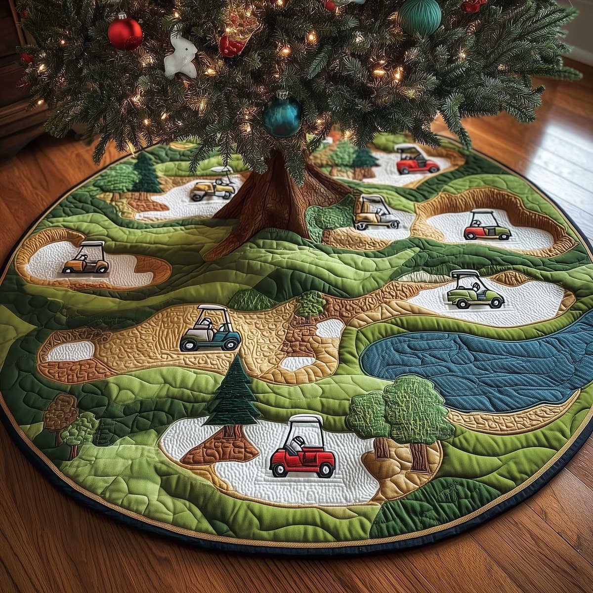 Golf Course with Carts and Ponds Christmas Tree Skirt - Made to Order TREEK101