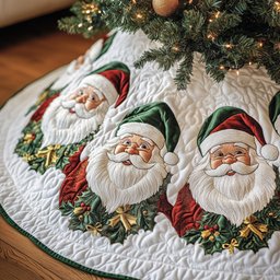 Santa Faces on Cream and Red Christmas Tree Skirt - Made to Order TREEK101