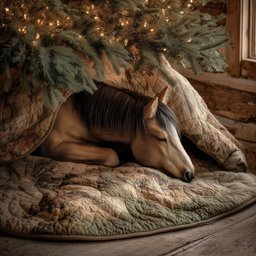 Brown Horse Sleeping in a Log Christmas Tree Skirt - Made to Order TREEK101