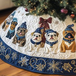 Bulldogs with the Snowflake Border Christmas Tree Skirt - Made to Order TREEK101