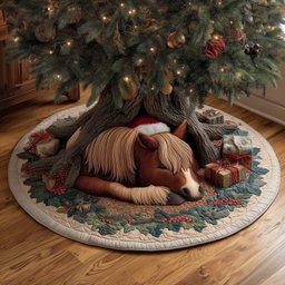 Brown Horse with Poinsettias Christmas Tree Skirt - Made to Order TREEK101