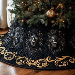 Black Lions with Gold Scrollwork Christmas Tree Skirt - Made to Order TREEK101