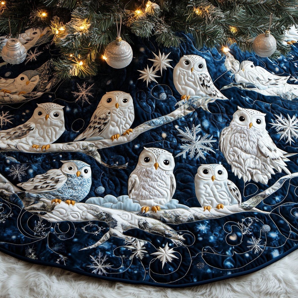 Snowy Owls on the Winter Night Christmas Tree Skirt - Made to Order TREEK101