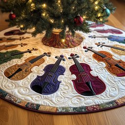 Purple and Wine Violins on Cream Christmas Tree Skirt - Made to Order TREEK101