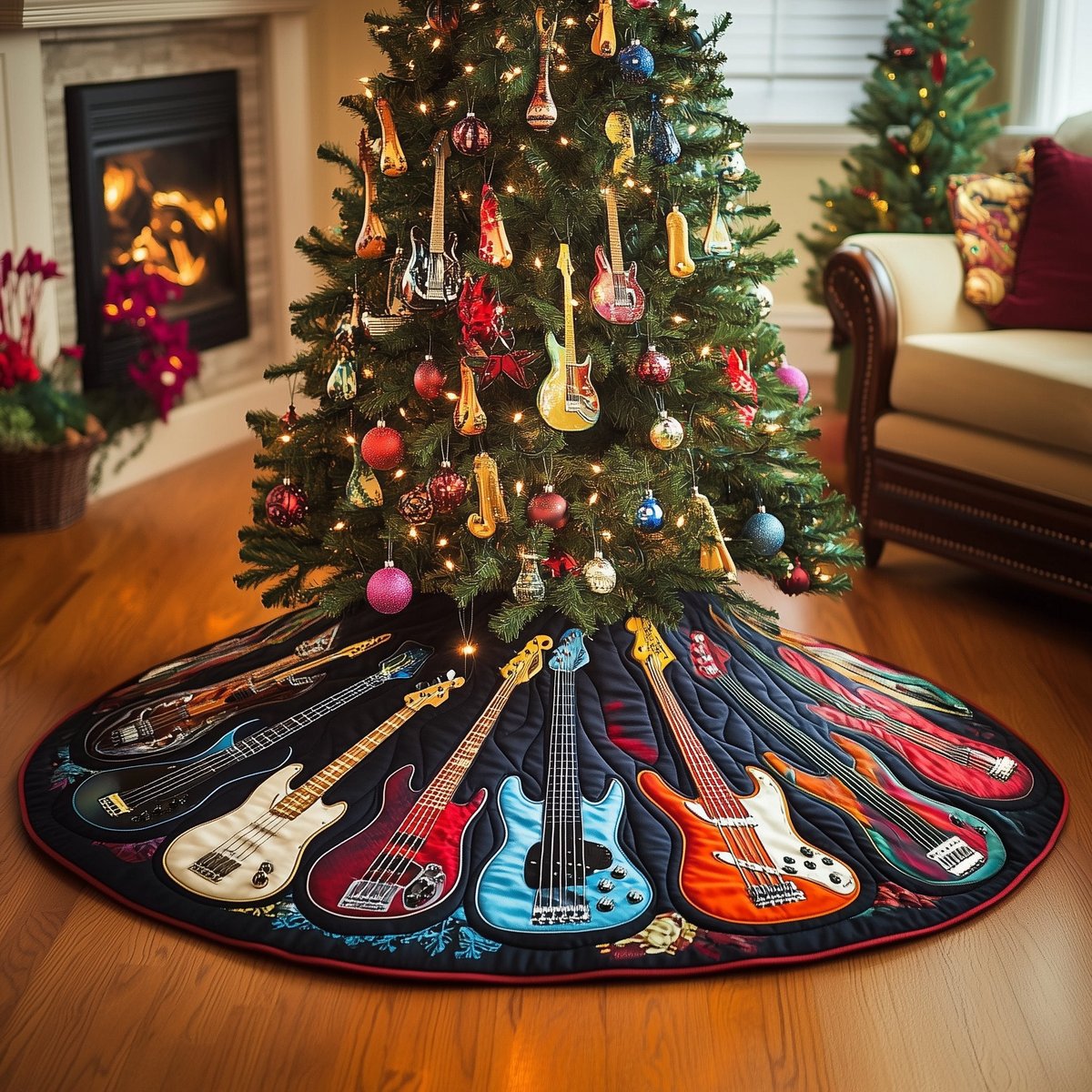Guitar Collection on Navy Christmas Tree Skirt - Made to Order TREEK101