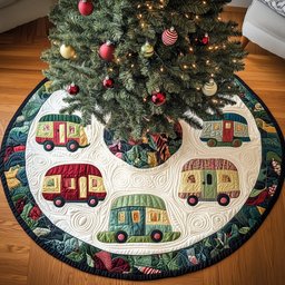 Retro Campers with Red Trim Christmas Tree Skirt - Made to Order TREEK101