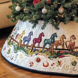 Horses by the Wooden Fence Christmas Tree Skirt - Made to Order TREEK101