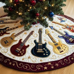 Guitars in Wine and Gold on Cream Christmas Tree Skirt - Made to Order TREEK101
