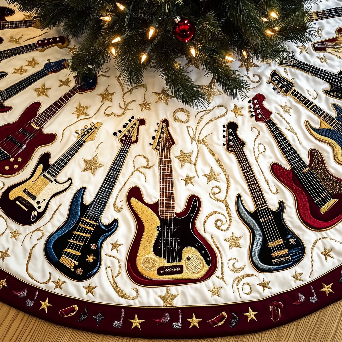 Guitars with Candy Cane Border Christmas Tree Skirt - Made to Order TREEK101