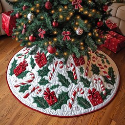 Candy Canes Holly and Red Gifts Christmas Tree Skirt - Made to Order TREEK101