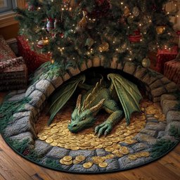 Green Dragon on a Pile of Gold Christmas Tree Skirt - Made to Order TREEK101