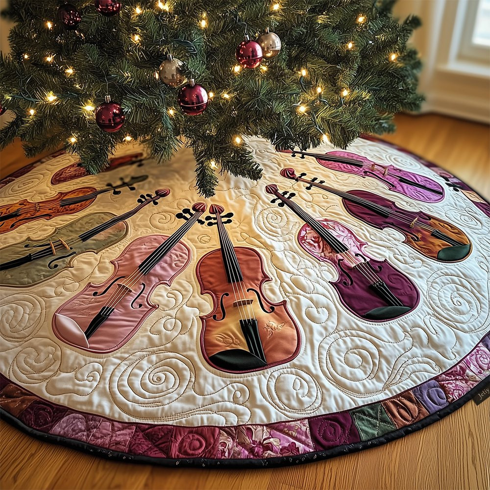 Pastel Pink Violins on White Christmas Tree Skirt - Made to Order TREEK101