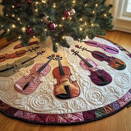 Pastel Pink Violins on White Christmas Tree Skirt - Made to Order TREEK101