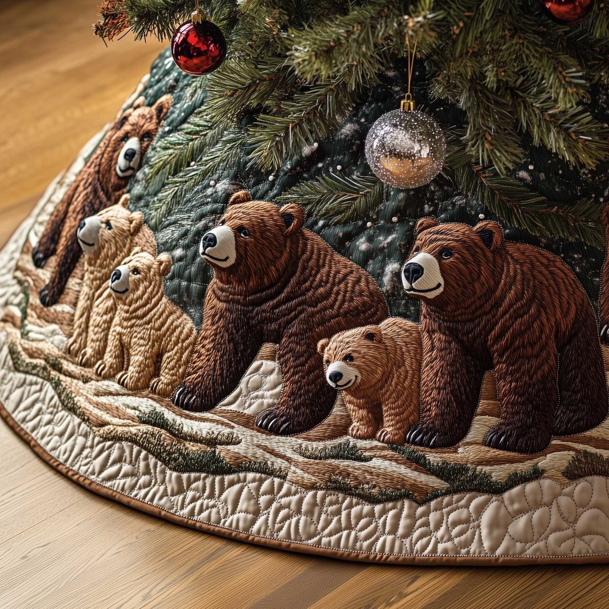 Bears and Cubs on Cream Christmas Tree Skirt - Made to Order TREEK101