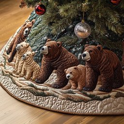 Bears and Cubs on Cream Christmas Tree Skirt - Made to Order TREEK101