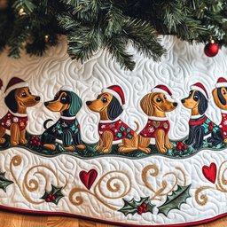 Dachshunds in Sweaters White Swirls Christmas Tree Skirt - Made to Order TREEK101
