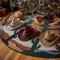 Cowboy Hats with Desert Cactus Christmas Tree Skirt - Made to Order TREEK101