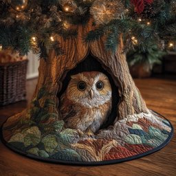 Owl Peeking from the Tree Hollow Christmas Tree Skirt - Made to Order TREEK101