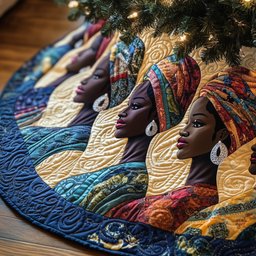 Women Profiles in Teal and Blue Christmas Tree Skirt - Made to Order TREEK101