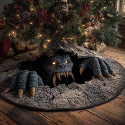 Monster with Glowing Eyes in the Cave Christmas Tree Skirt - Made to Order TREEK101