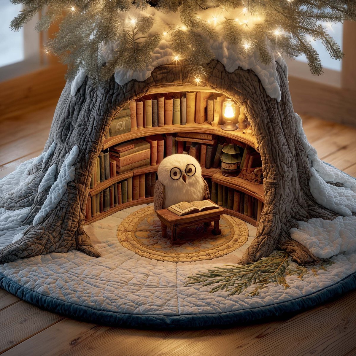 Owl in the Tree Library Christmas Tree Skirt - Made to Order TREEK101