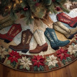 Cowboy Boots with Red Poinsettias Christmas Tree Skirt - Made to Order TREEK101