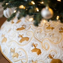 Corgis on Pale Gold Swirls Christmas Tree Skirt - Made to Order TREEK101