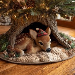 Fawn in a Plaid Scarf Christmas Tree Skirt - Made to Order TREEK101