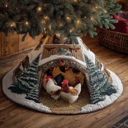 Chickens in the Snowy Cave Christmas Tree Skirt - Made to Order TREEK101