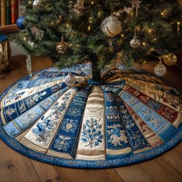 Blue Books with Snowflake Spines Christmas Tree Skirt - Made to Order TREEK101